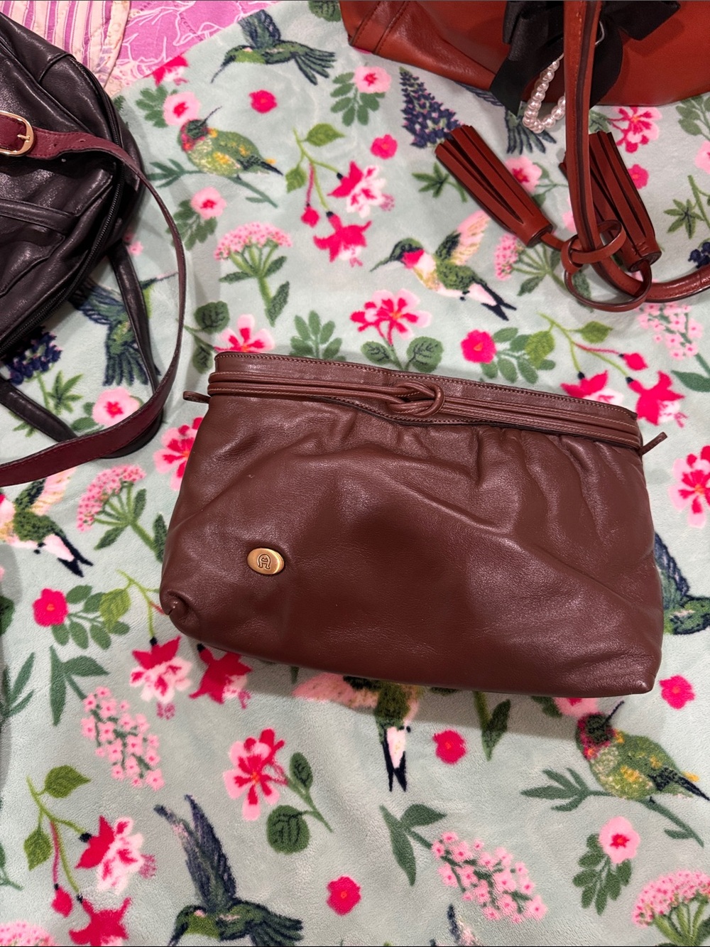 Etienne Aigner Brown Leather Wristlet Clutch with Gold Accent